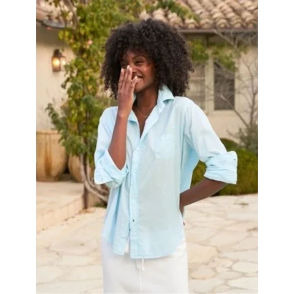 Frank & Eileen Aqua Green Barry Style Sheer Shirt Top Women's Size Small